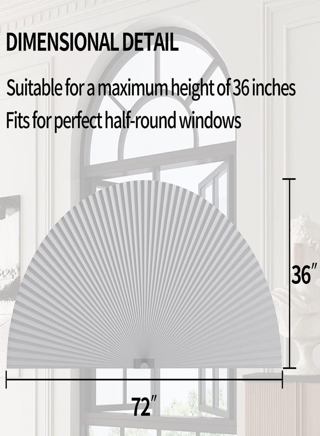 Myshade Arch Window Shades Half Circle Blackout Cellular Shades Cordless No Drill Blinds for Windows Half Moon Honeycomb Fabric No Tools Room Darkening Shades Easy Install (1PCS White 72" W X 36" H) - Image 5